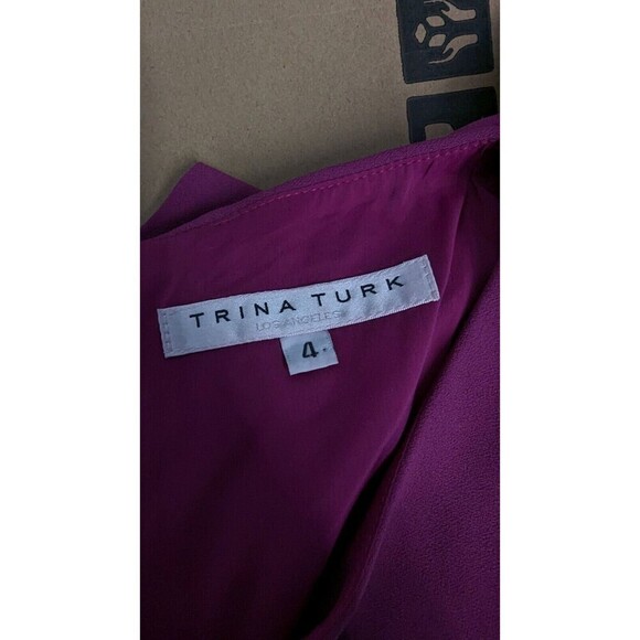 TRINA TURK Size 4 Dress Ruffle Layer Bodice Split Back Sheath - Picture 7 of 11